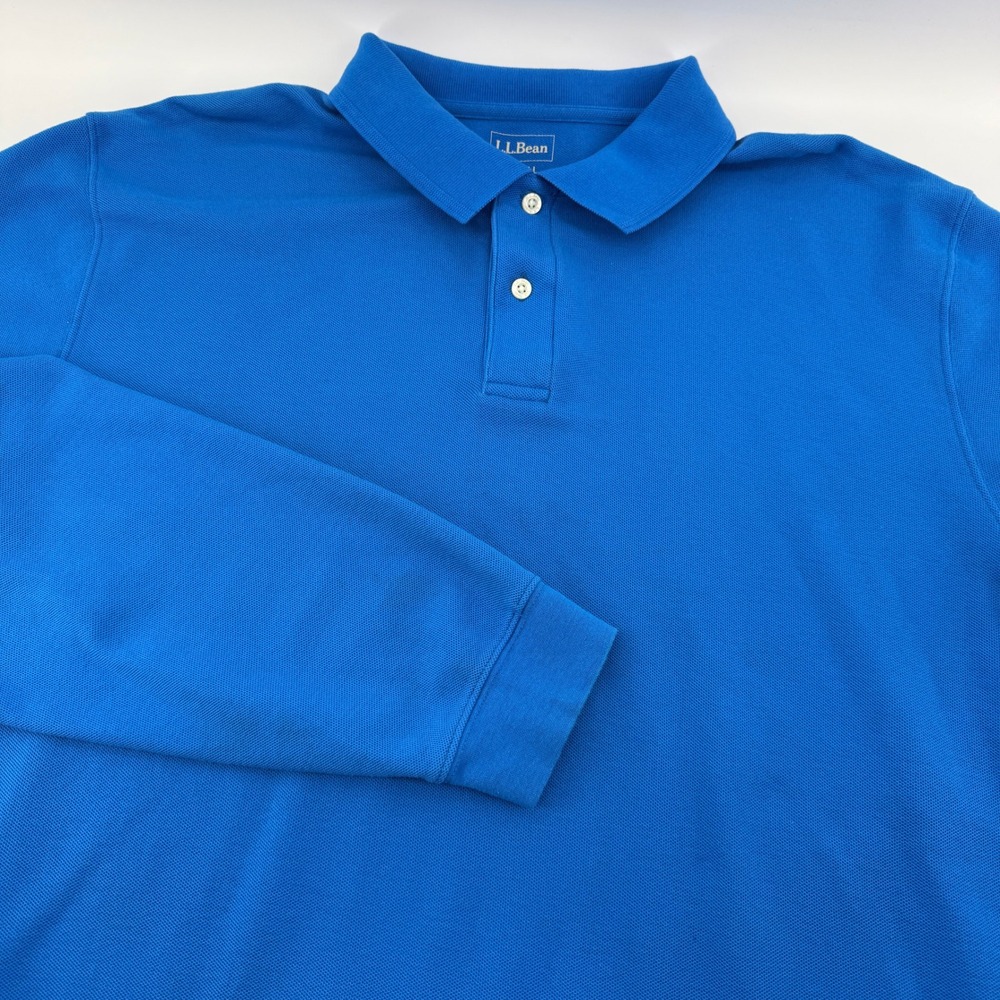 LL Bean Polo Shirt Mens XL Tall Long Sleeve Blue Pique Cotton 236478
